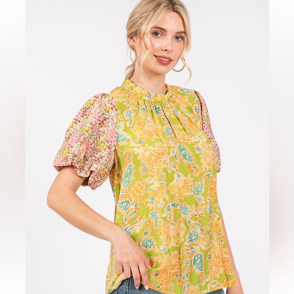 22 Contrast Floral Print Woven Blouse Top - Picture 5 of 7